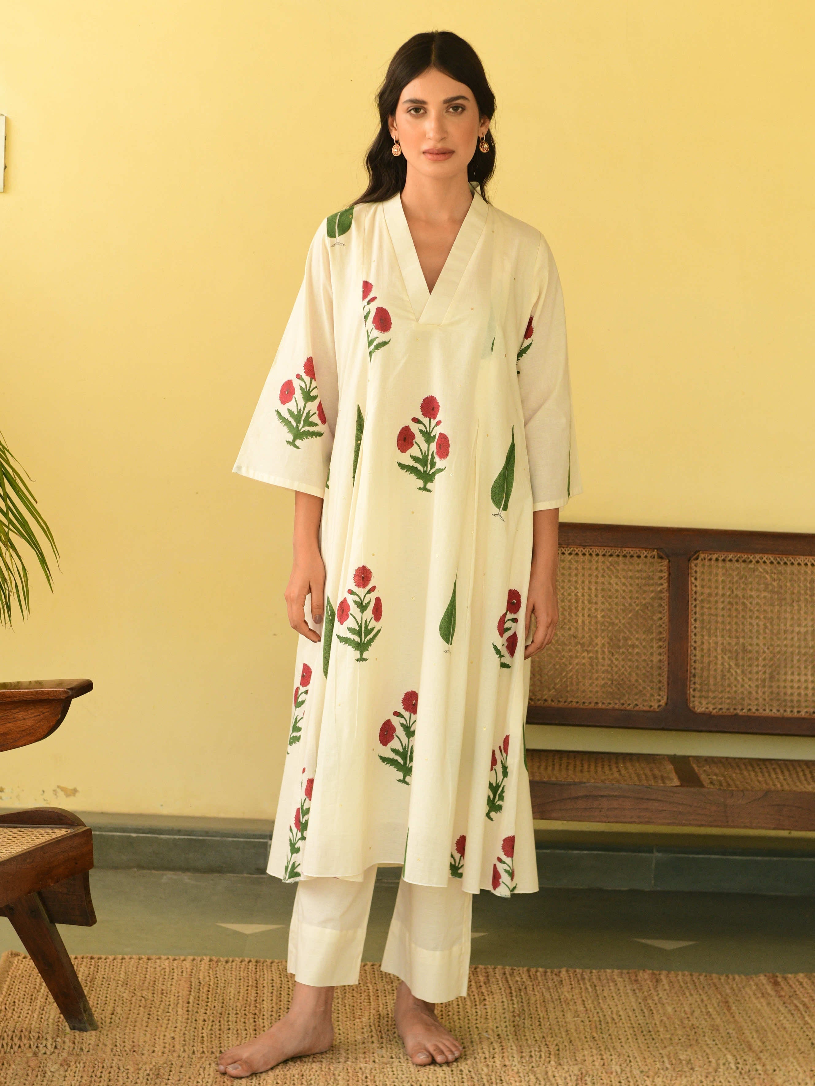 Swan Supima Cotton Red Kurta Set
