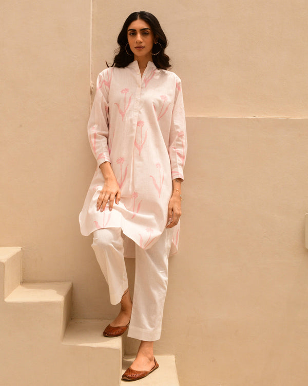 Pink cotton handblockprinted kurta set of 2