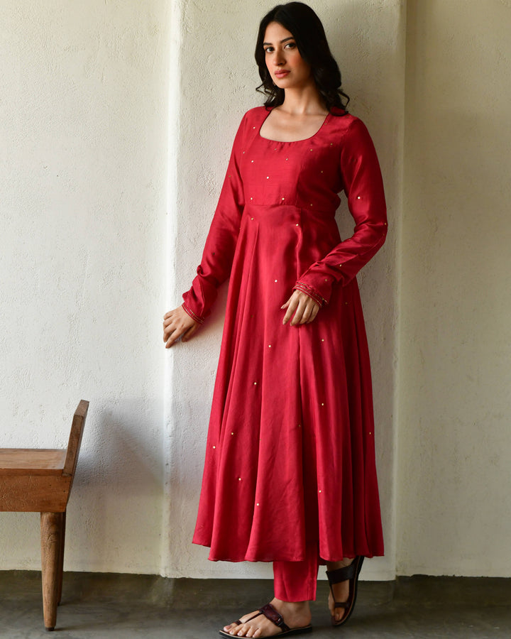 Red Rang Rang red anarkali kurta set of 3 7693044449382 β RESHA INDIA