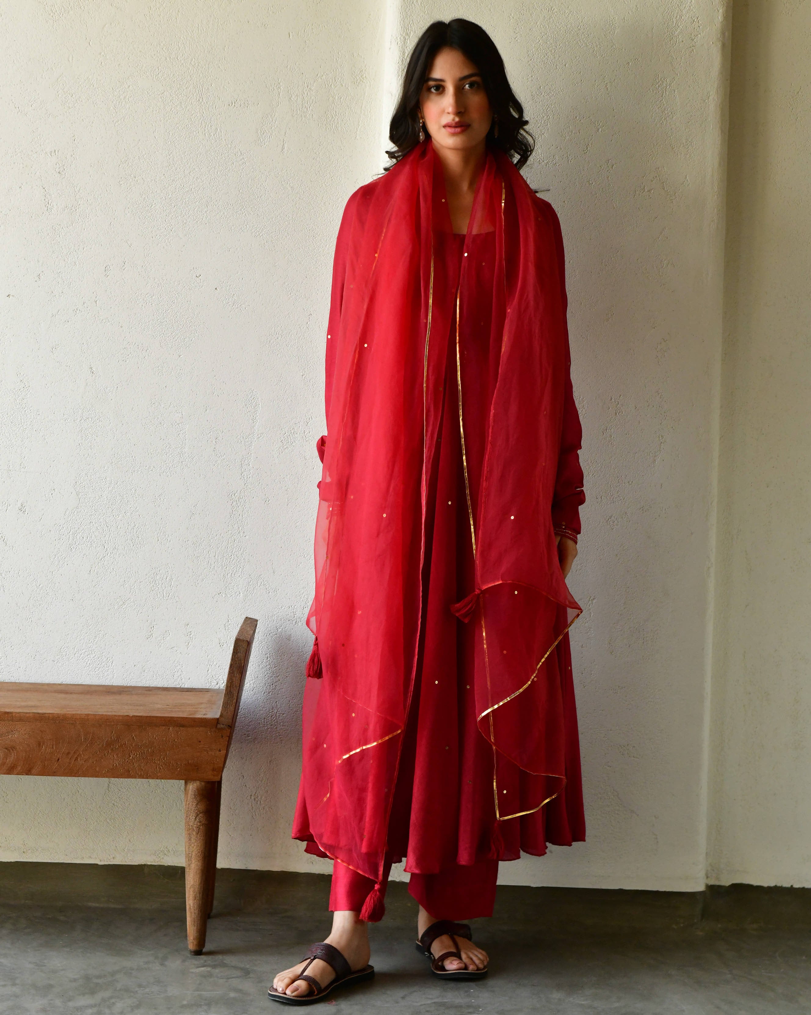 Red Rang Rang red anarkali kurta set of 3 7693044449382 β RESHA INDIA