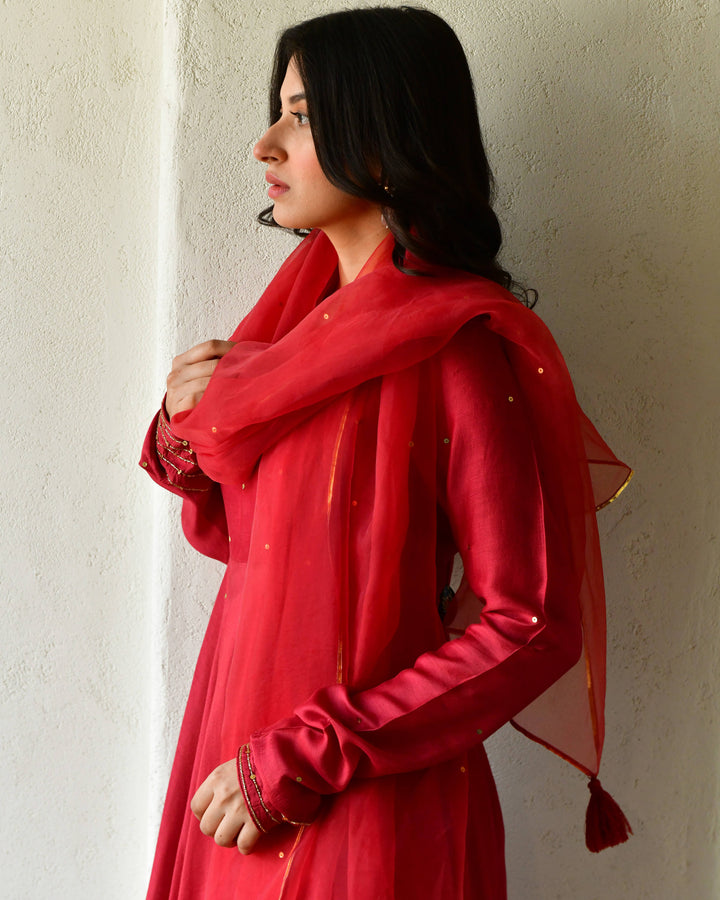 Red Rang Rang red anarkali kurta set of 3 7693044449382 β RESHA INDIA