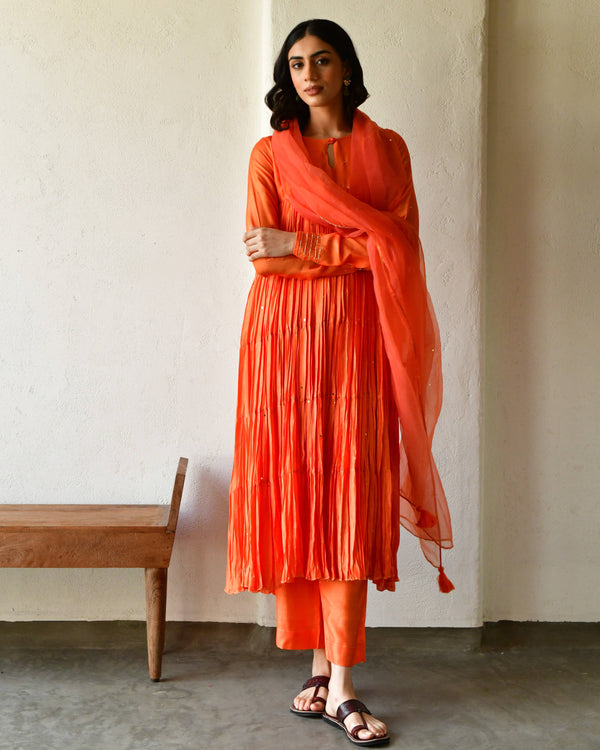 Rang rust orange tier anarkali set of 3