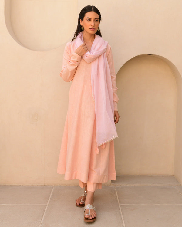 Solid peach linen kurta set of 3