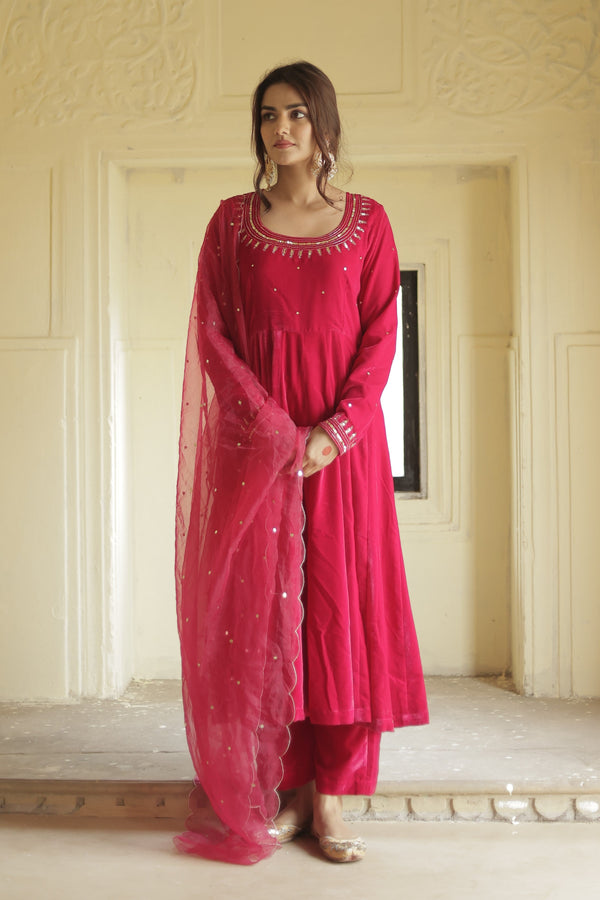 Makhmali Pink Anarkali Set