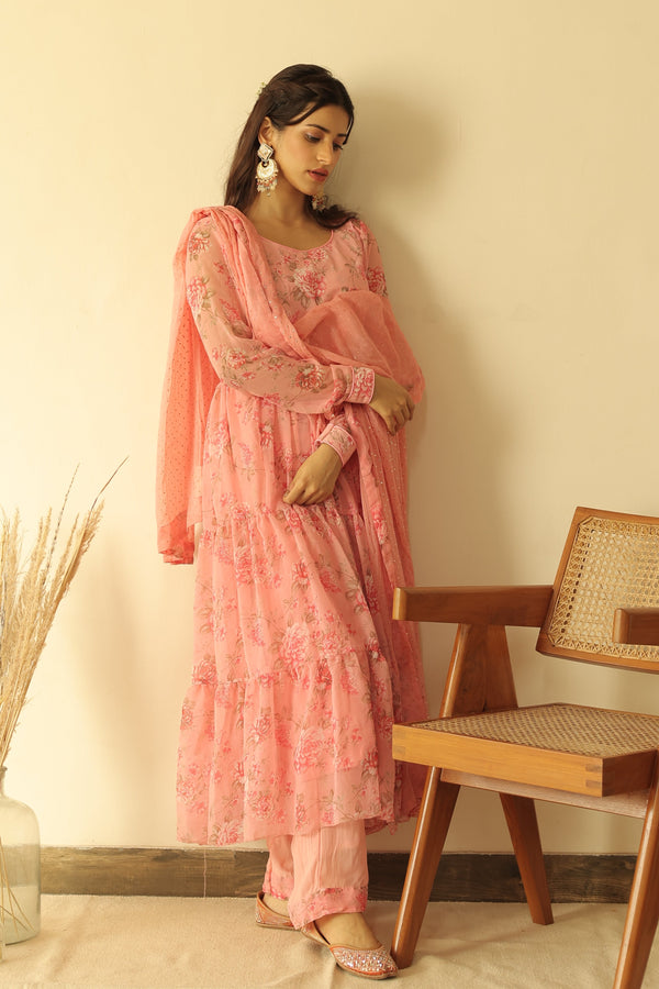 Zaheen Pink Gathered Anarkali Set