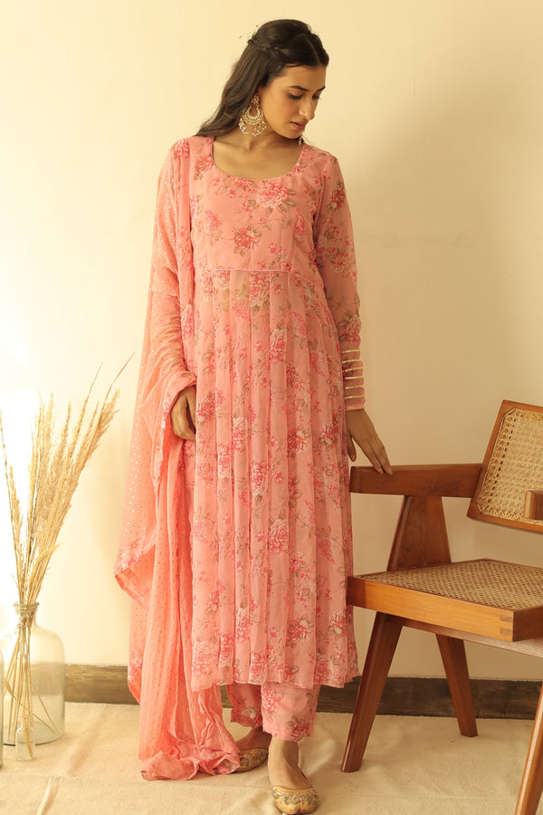 Zaheen Pink Floral Anarkali Set