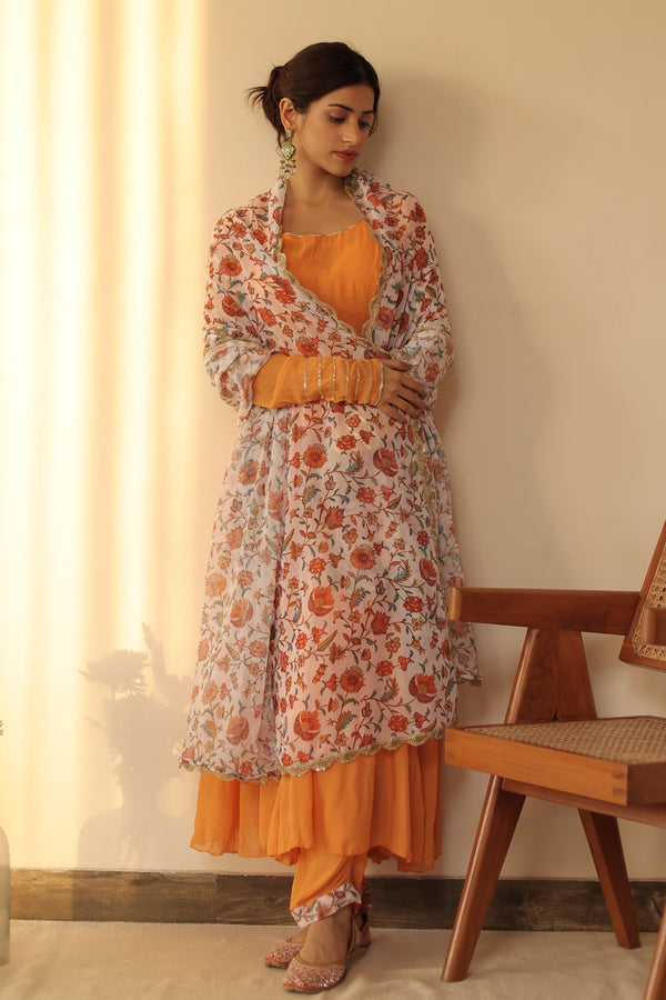 Tahira Orange Anarkali Set