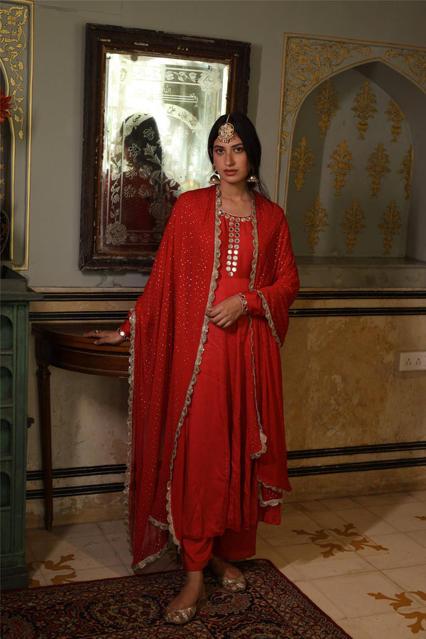 Tazmeen Red Anarkali Set