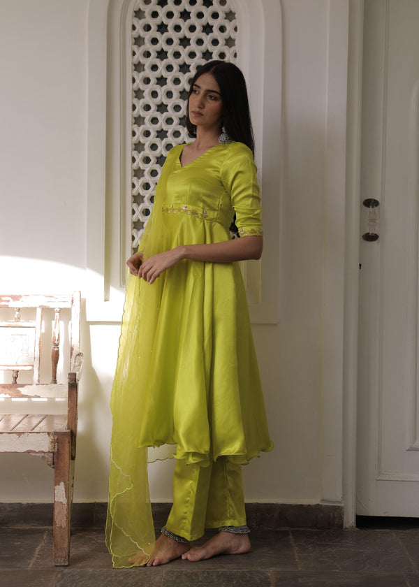 Ghazal Chartreuse Green Anarkali Set