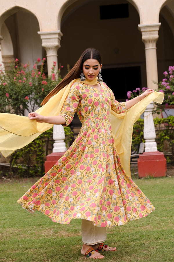 Farida Handblock Print Anarkali Set