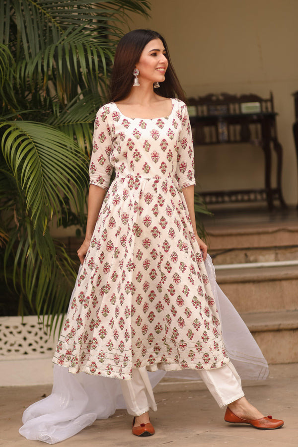 Roza Handblock Print Anarkali Set